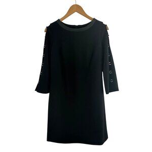 Donna Ricco Black Faux-Leather Cutout Shift Dress Size 6 Wedding Cocktail Party